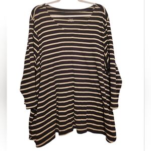 J. Jill Navy and White Striped 3/4 Sleeve V-Neck Tunic Top NWOT